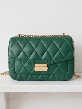 Kate Spade Green Carey Smooth Leather Medium Flap Quilted Shoulder Bag NWT